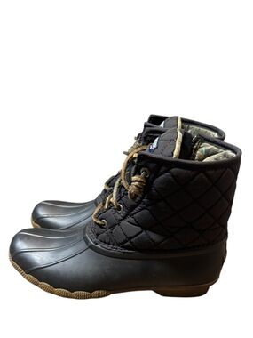 Sperry Quilted Black Duck Boots with Lace-Up Closure Womens Size 9M Waterproof
